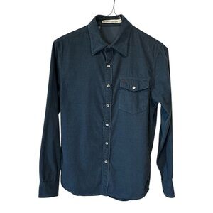 Criquet Pearl Snap Button Down Shirt Casual Western Corduroy Dark Blue Small